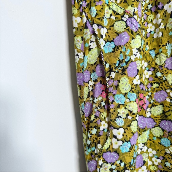 Vintage Handmade Midi Dress Size UK 6 XS Green Floral Trapeze Sleeveless - Picture 4 of 13